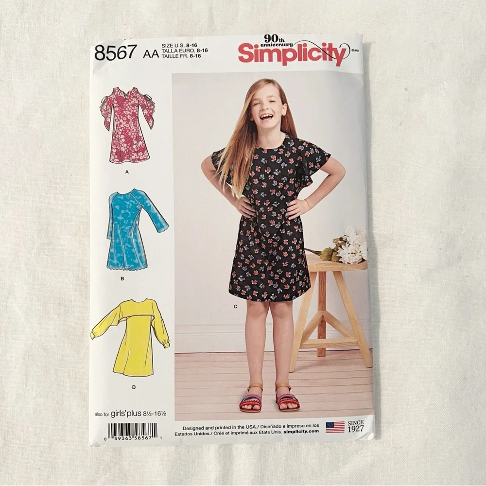Simplicity 8567 Girls Dress Sewing Pattern | Sizes 8–16 | Easy Shift Dress